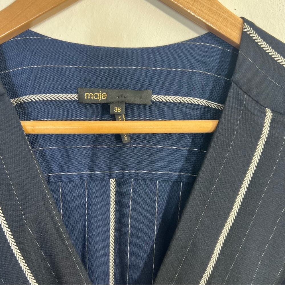 MAJE PANTI Jumpsuit Navy w Silver Metallic Pinstripes Long Sleeve Size 4 - Picture 6 of 16